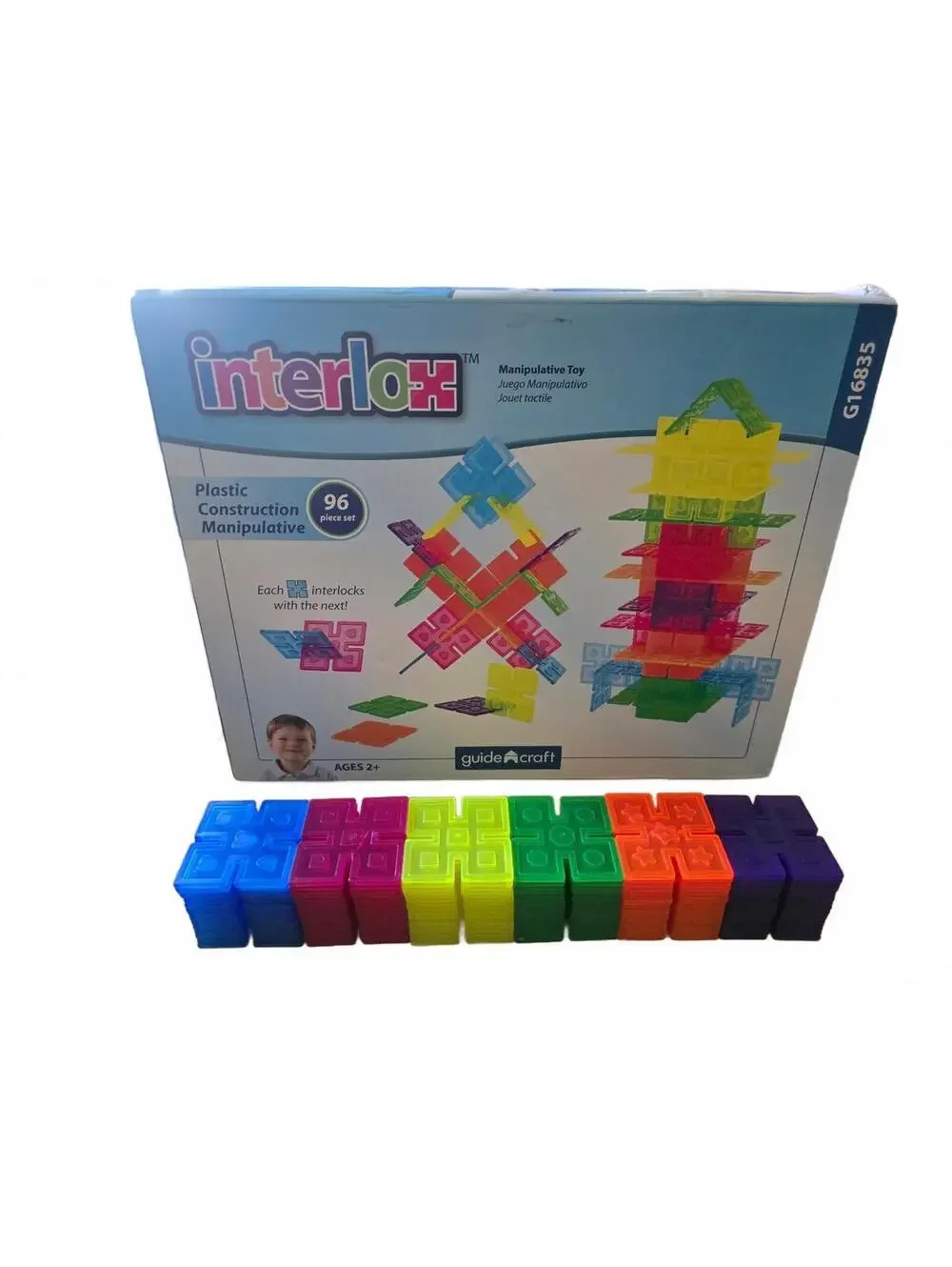 Interlox Constructive Toy 96 Piece Set - Colorful Plastic Construction Blocks